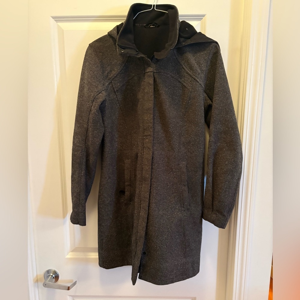 Lululemon Grey Hooded Long Fleece Lined Coat Full Zip Jacket